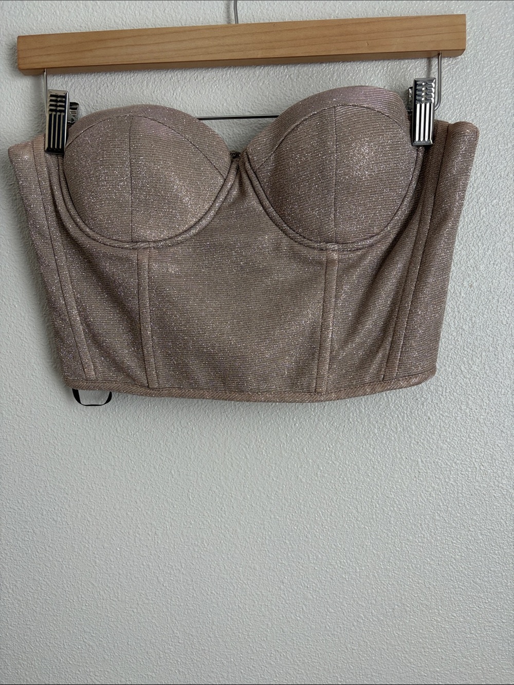 Shimmery Strapless Bustier Corset Crop Top in Champagne taupe